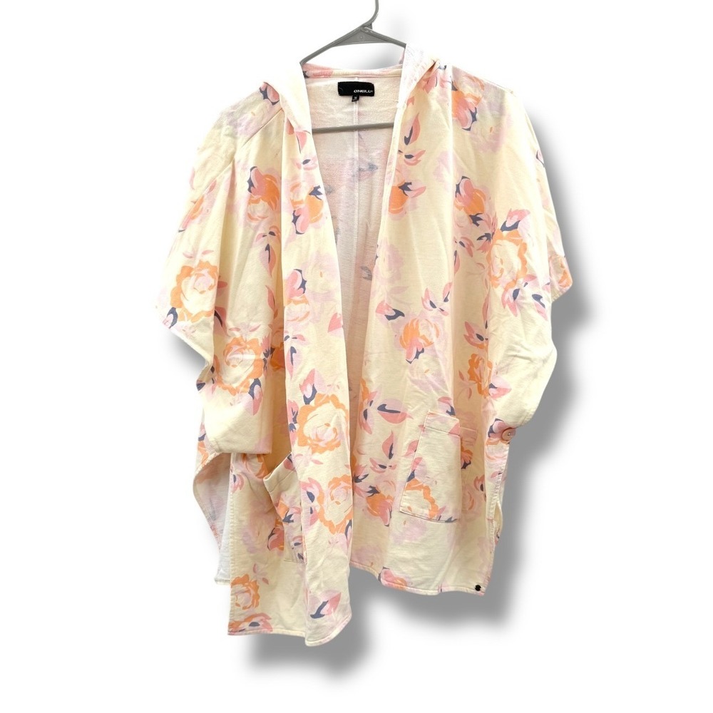O'Neill Floral Hooded Poncho Women's Medium Yellow Beach Cover Up‎ Boho